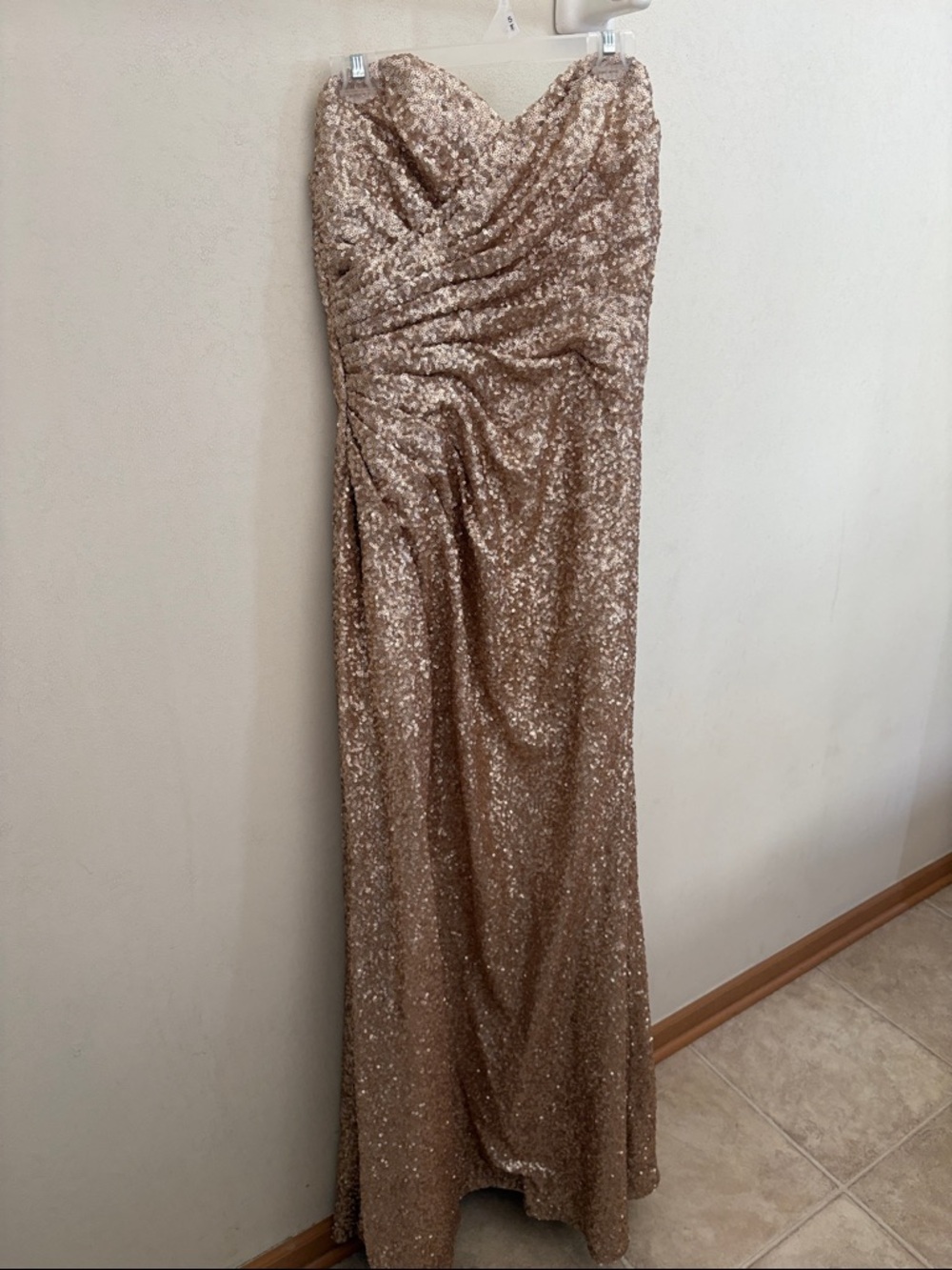 SORELLA VITA Strapless Sequin Gown in Champagne Gold